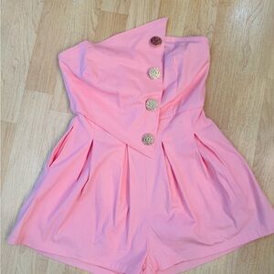 Pink Strapless Romper with Gold Buttons